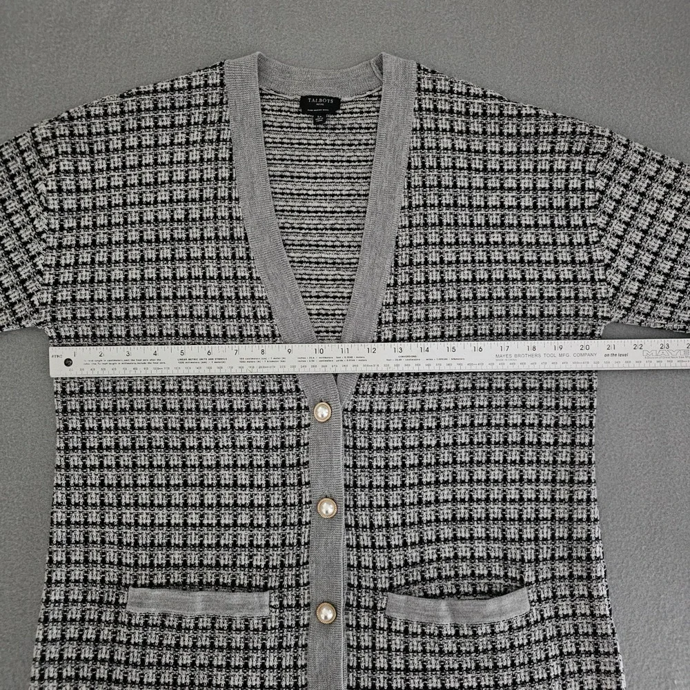 Talbots Cardigan LP Womens Grey Merino Wool Pearl Button Longline Sweater Preppy - Picture 6 of 11